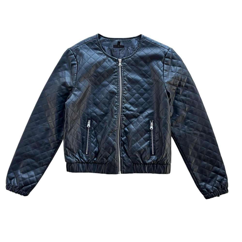 Apt. 9 Women Medium Black Faux Leather Full Zip Quilted Moto Jacket 400954691895